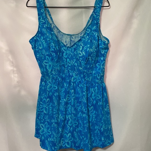 MAXINE  WO SIZE 24W ONE PIECE BATHING SUIT BLUE TROPICAL FLORAL PRINT CLEAN - Picture 5 of 10